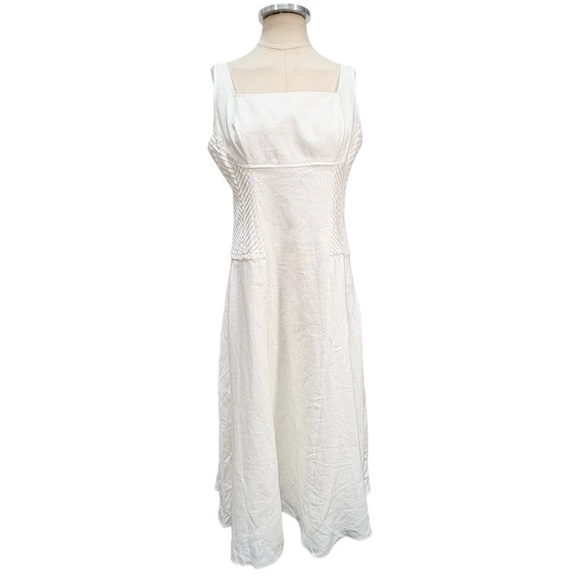 Reiss Etta Linen Sleeveless Corset Midi Dress White Size 10 NEW - Picture 2 of 13